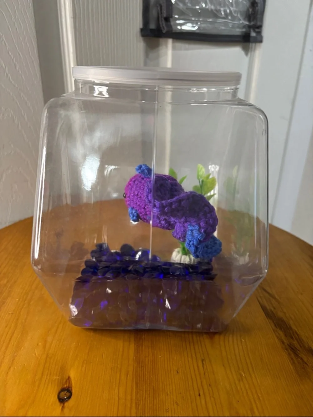 Purple Crochet Betta Fish Tank Decoration - Handmade Purple/Blue Accent